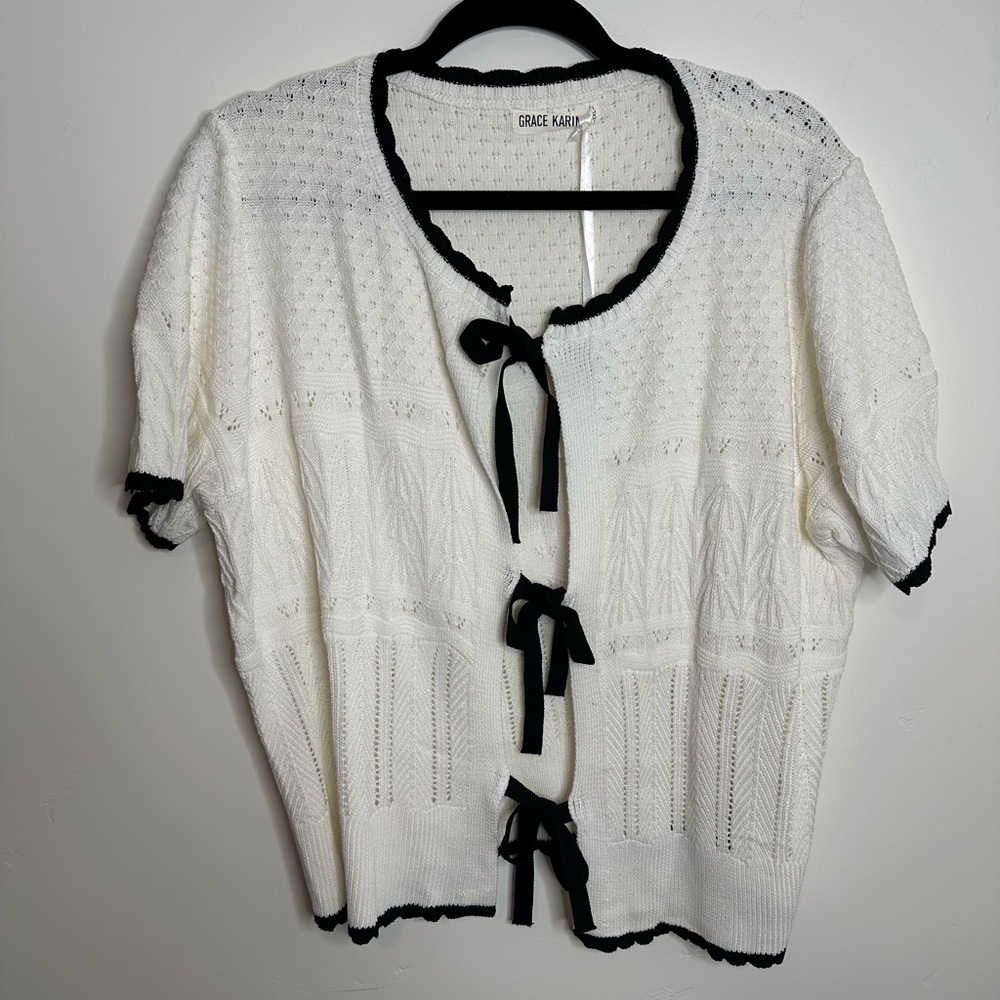 Grace Karin Ivory Cardigan with Black Accents